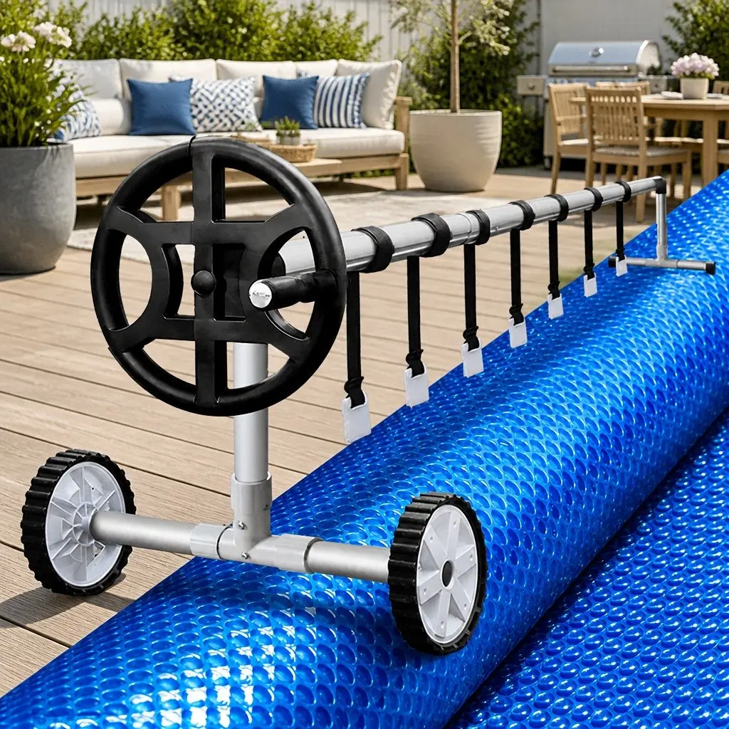Pool Cover Solar Blanket 10x4m 500 Micron with Aluminium Roller System Blue and Silver