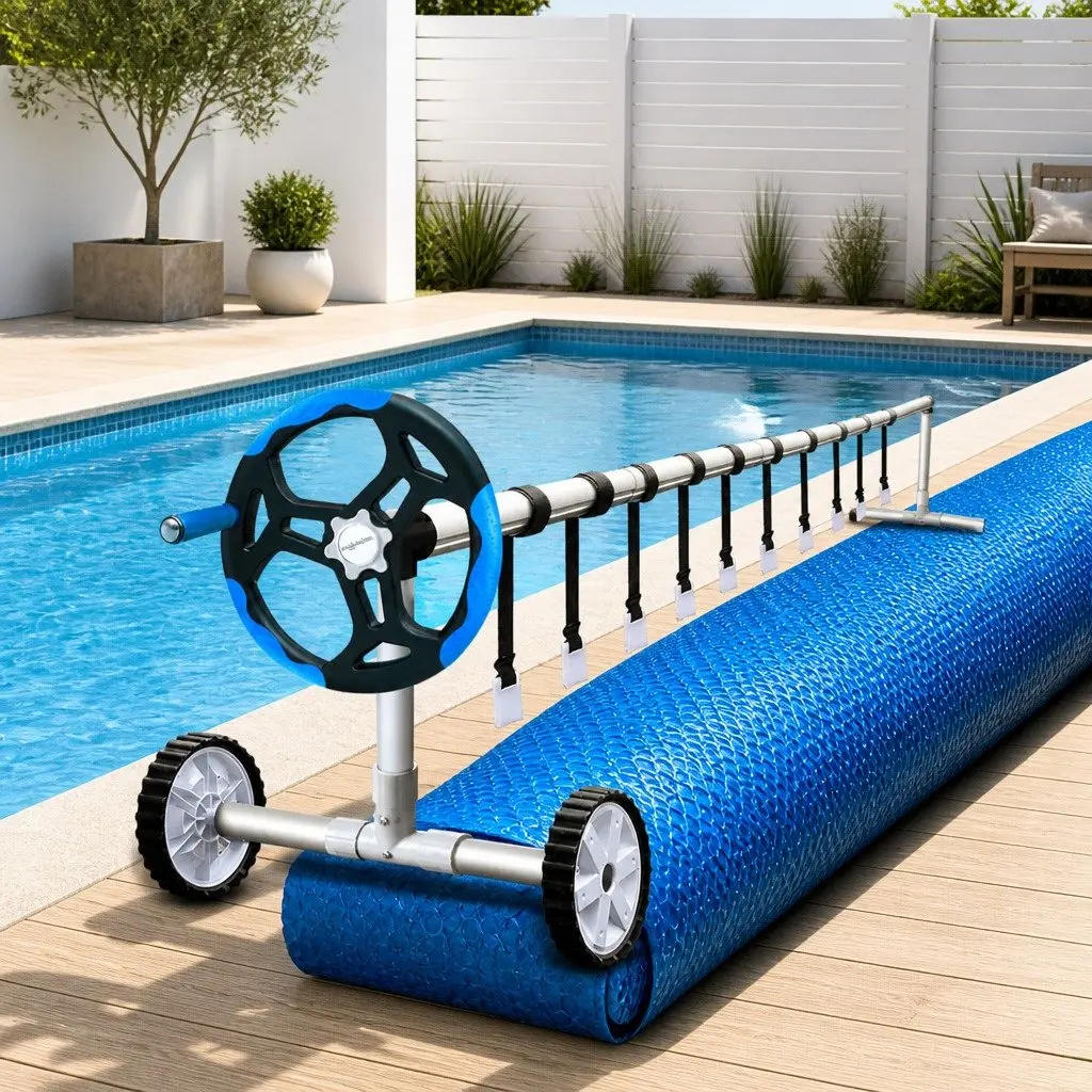 Pool Cover Solar Blanket 10x4m 500 Micron with Adjustable Aluminium Roller for Swimming Pool
