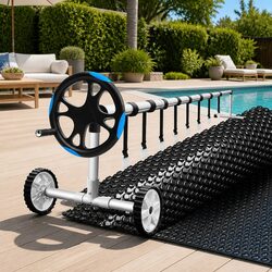 Solar Pool Cover 10x4m 600 Micron with Aluminium Roller 5.55m Black Blue