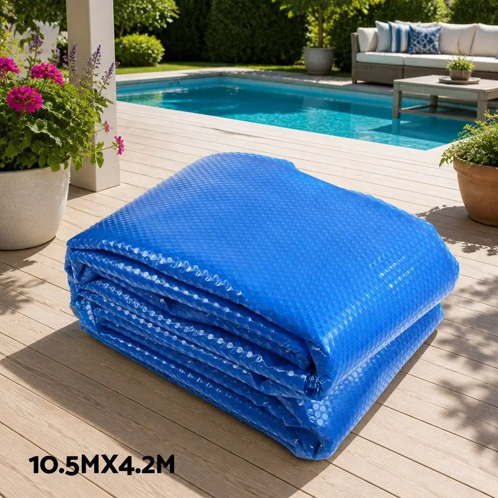 Pool Cover 10.5m x 4.2m Solar Blanket 500 Micron Blue with Aluminium Roller
