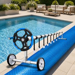 Pool Cover 10.5x4.2m Solar Blanket 500 Micron Roller Set Adjustable Heating Blue