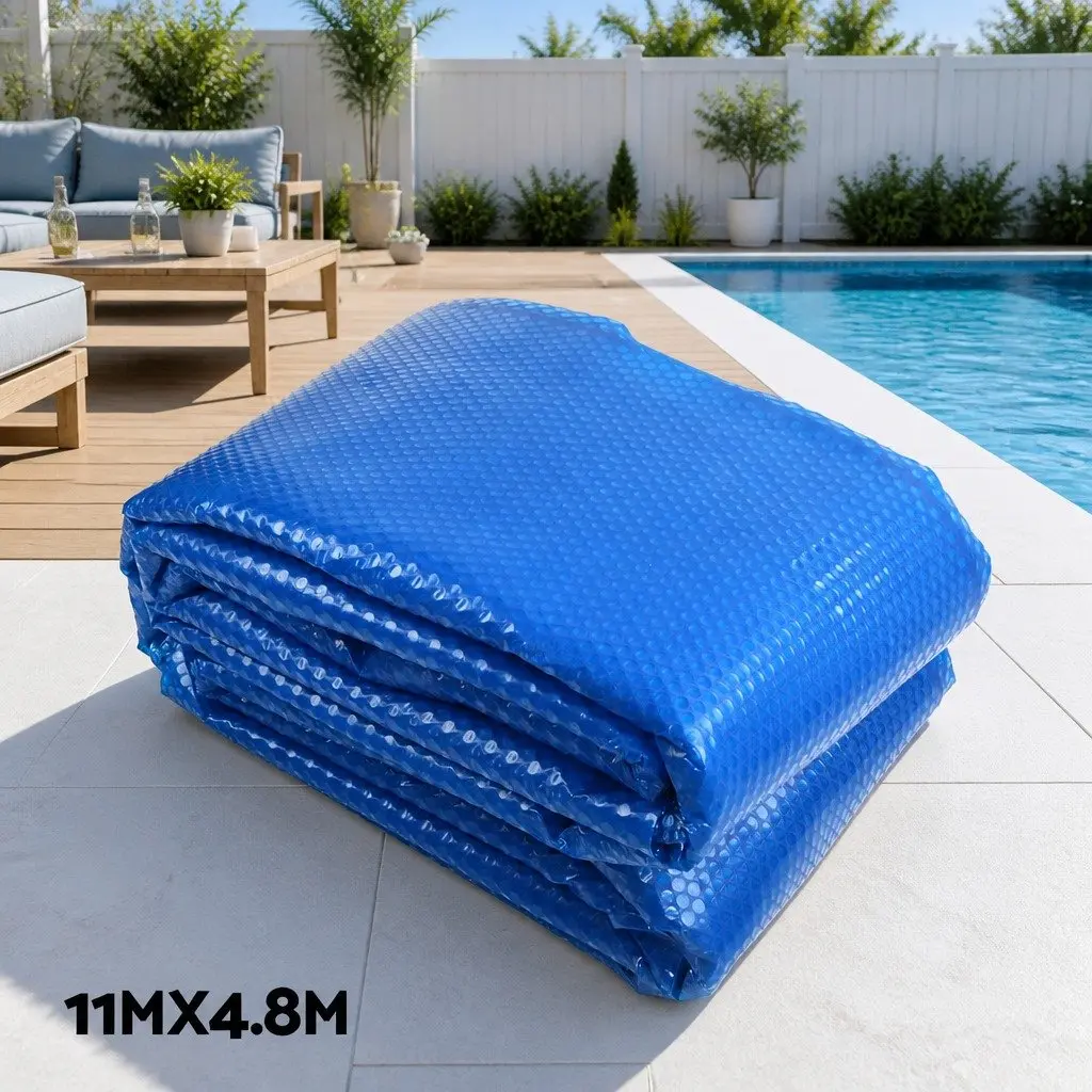 Pool Cover Solar Blanket 11x4.8m 500 Micron Blue with Aluminium Roller System