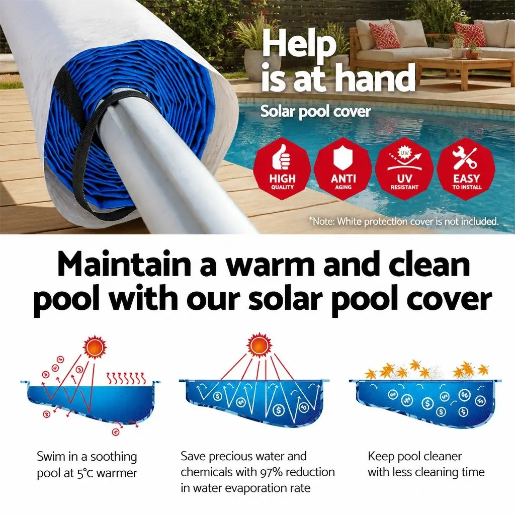 Pool Cover Solar Blanket 11x4.8m 500 Micron Blue with Aluminium Roller System