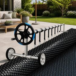 Pool Cover Solar Blanket 11m x 4.8m 600 Micron with Aluminium Roller Black Blue