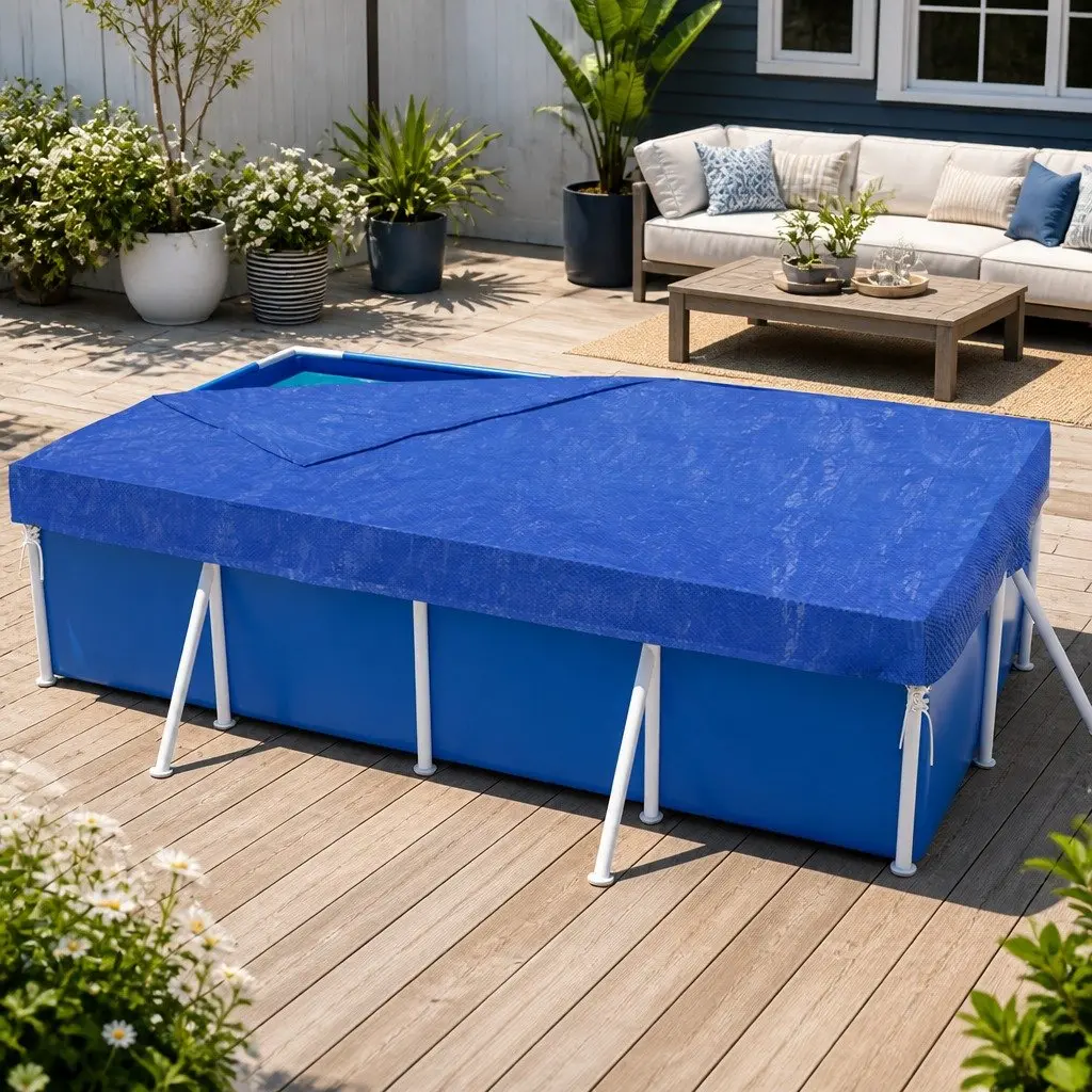 Above-ground Pool Cover Durable UV-resistant 2m x 3m Blue with Drainage Holes and Security Ropes