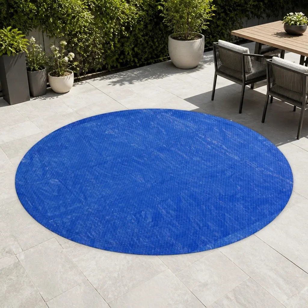Pool Cover Round Above-Ground Swimming 3.66m Diameter Blue Blanket with Ropes