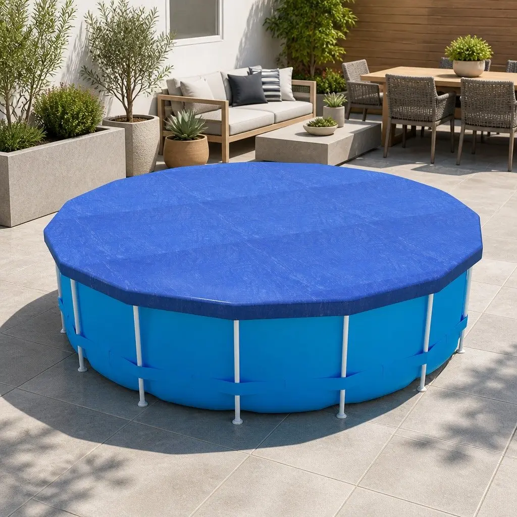 Pool Cover Round Above-Ground Swimming 3.66m Diameter Blue Blanket with Ropes