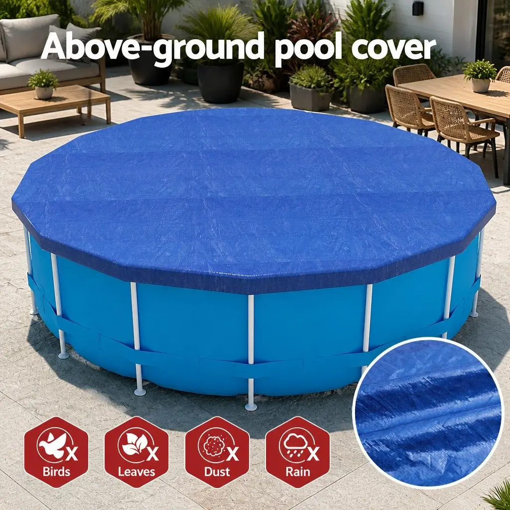Pool Cover Round Above-Ground Swimming 3.66m Diameter Blue Blanket with Ropes
