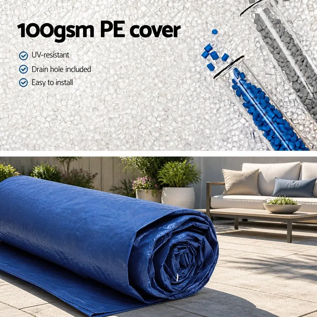 Pool Cover Round Above-Ground Swimming 3.66m Diameter Blue Blanket with Ropes