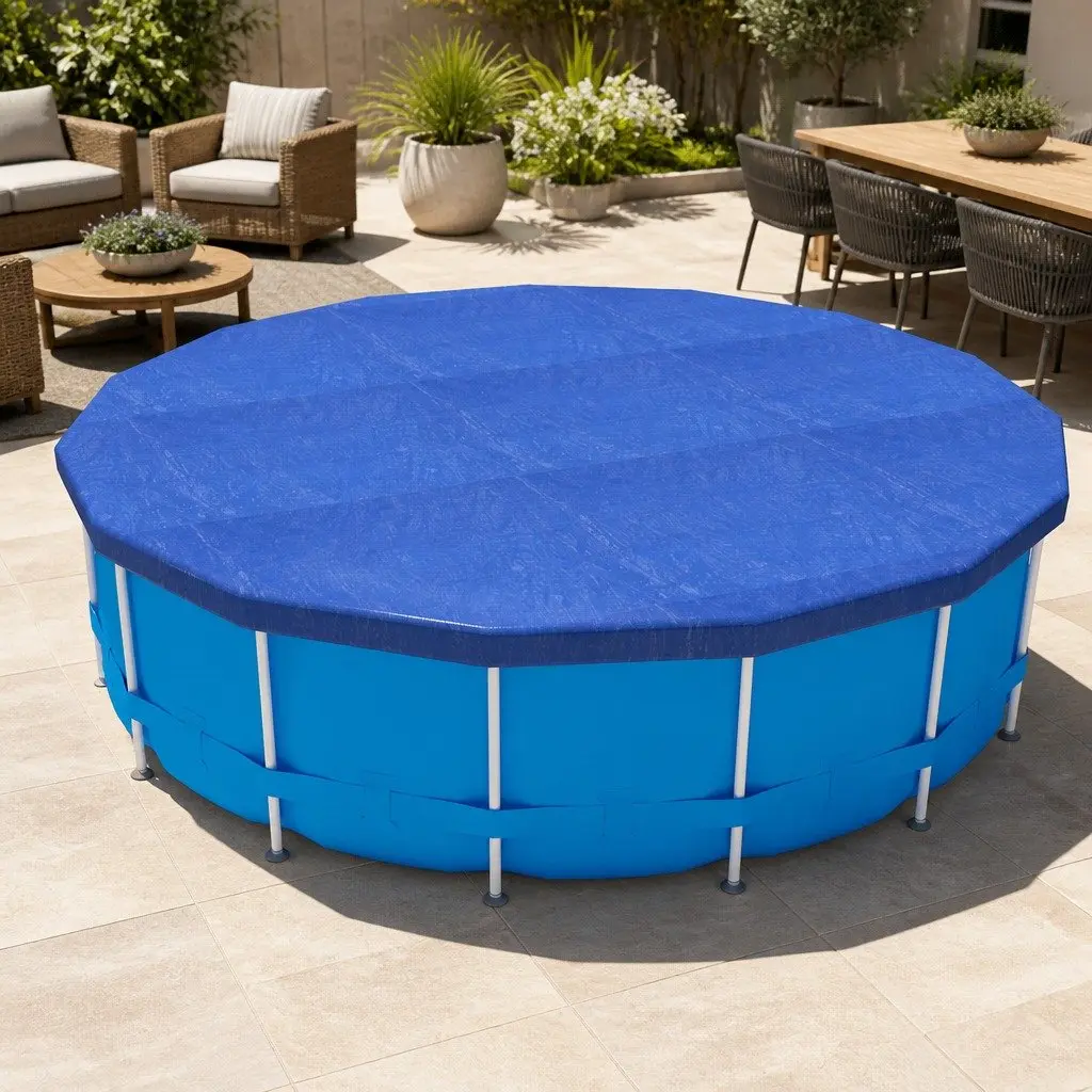 Pool Cover Round Above-Ground Swimming 3.66m Diameter Blue Blanket with Ropes