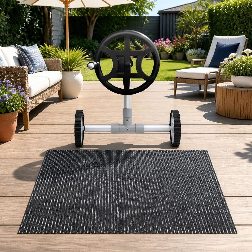 Solar Pool Cover 600 Micron 6.5m x 3m Blue Top Black Underside with Aluminium Roller Crank Wheel