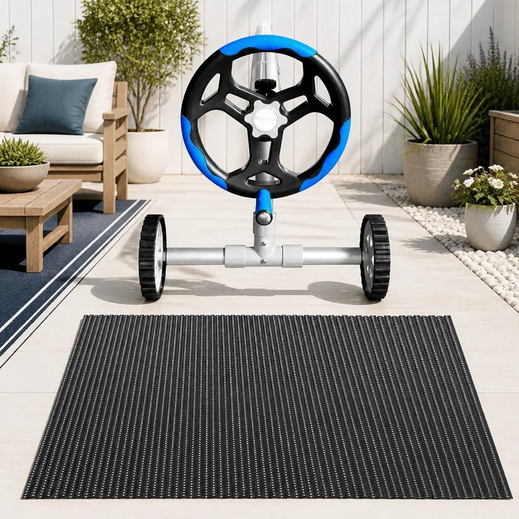 Pool Cover 6.5x3m 600 Micron Solar Blanket with Aluminium Roller 5.55m Black