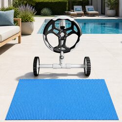 Solar Pool Cover 6.5x3m 600 Micron with Aluminium Roller 5.55m Wide Blue Bubble
