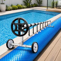 Pool Cover 6.5x3m 400 Micron Solar Blanket with Aluminium Roller 2.1-4.05m