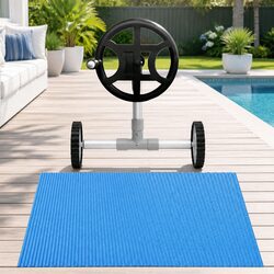 Pool Cover 7x4m Solar Blanket 600 Micron with Aluminium Roller Crank Wheel