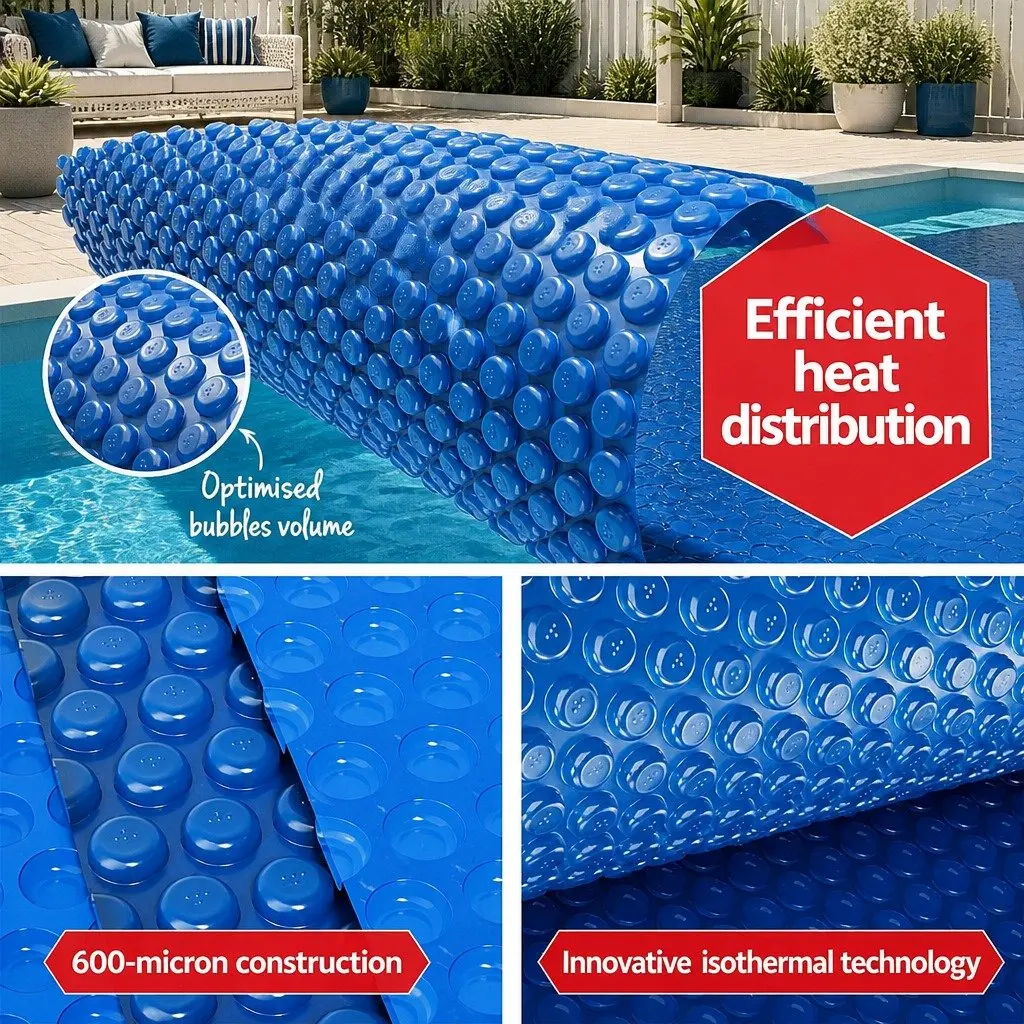 Pool Cover Solar Blanket 7x4m 600 Micron with Aluminium Roller Crank Wheel Blue