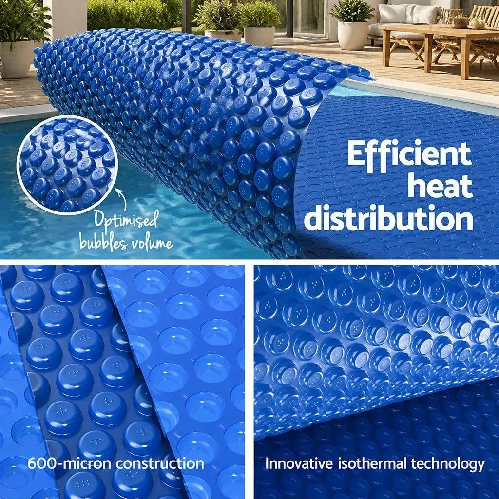 Pool Cover Solar Blanket 7x4m 600 Micron Blue with Aluminium Roller Crank System