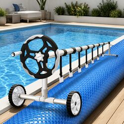 Pool Cover 7x4m 500 Micron Solar Blanket with Aluminium Roller 5.5m Width