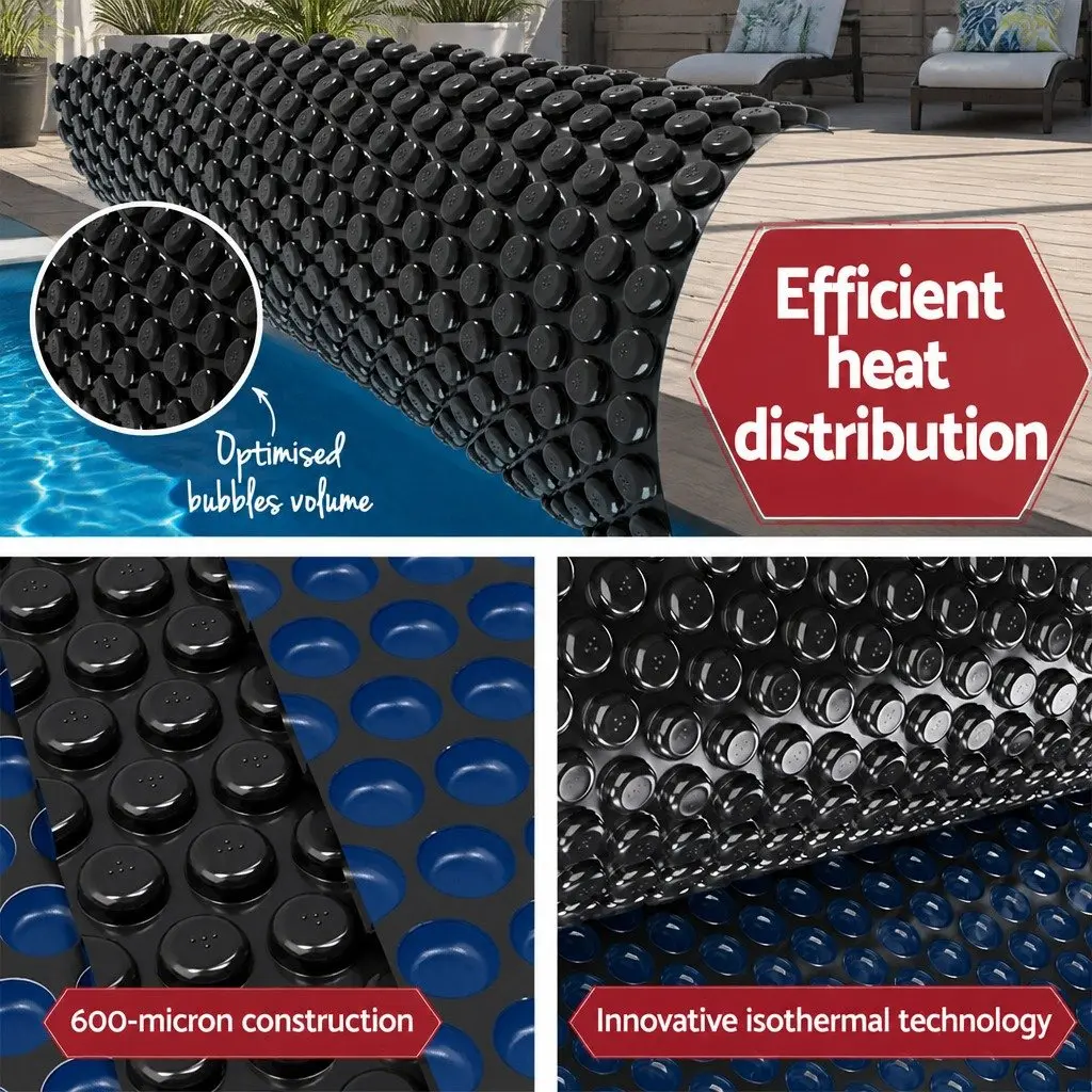 Pool Cover 7x4m 600 Micron Solar Blanket with Aluminium Roller Black Blue