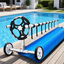 Pool Cover 8x4.2m 500 Micron Solar Blanket with Aluminium Roller Kit Blue