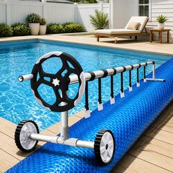 Pool Cover 8x4.2m 400 Micron Solar Blanket with Aluminium Roller 5.5m Blue