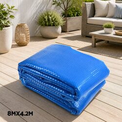 Pool Cover 8x4.2m 400 Micron Solar Blanket with Aluminium Roller 5.5m Blue