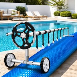 Pool Cover 8x4.2m Solar Blanket 500 Micron Blue with Aluminium Roller System