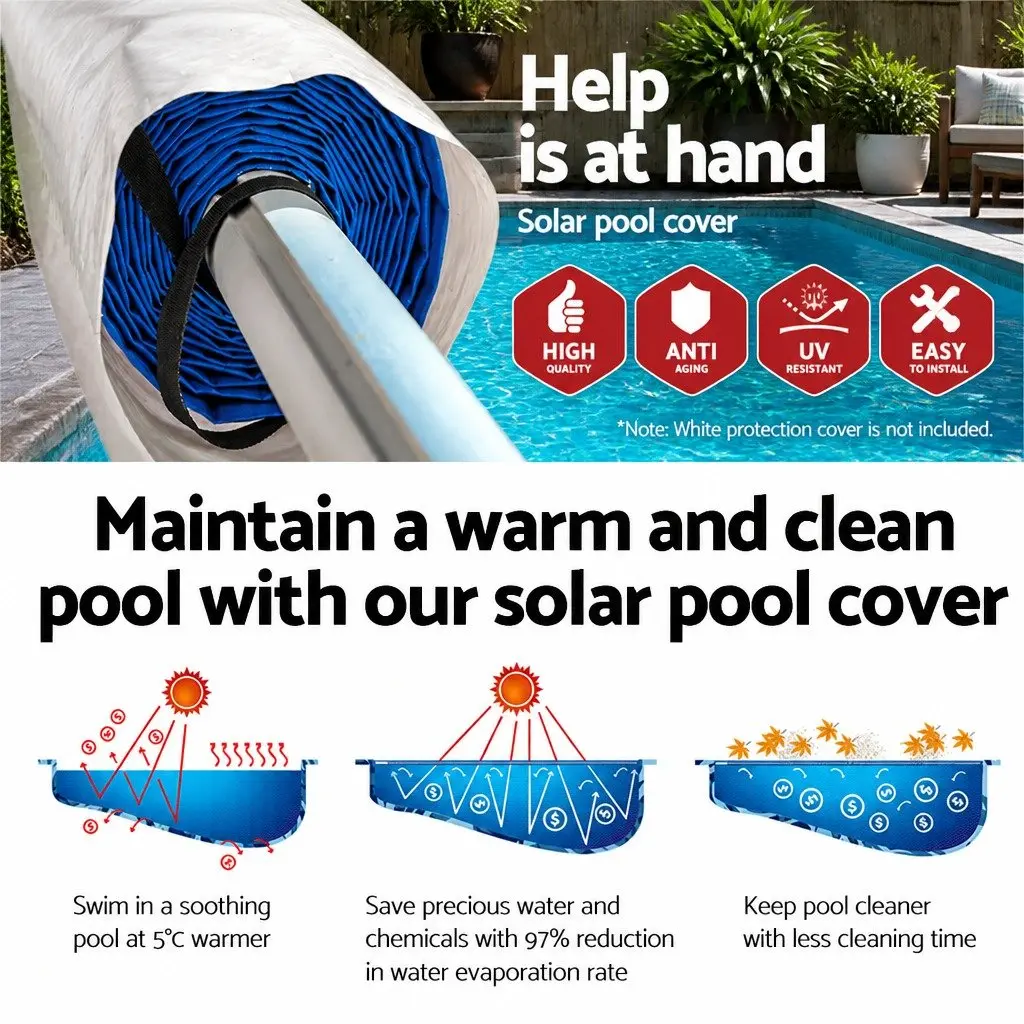 Pool Cover Solar Blanket 8x4.2m 500 Micron Blue with Aluminium Roller System