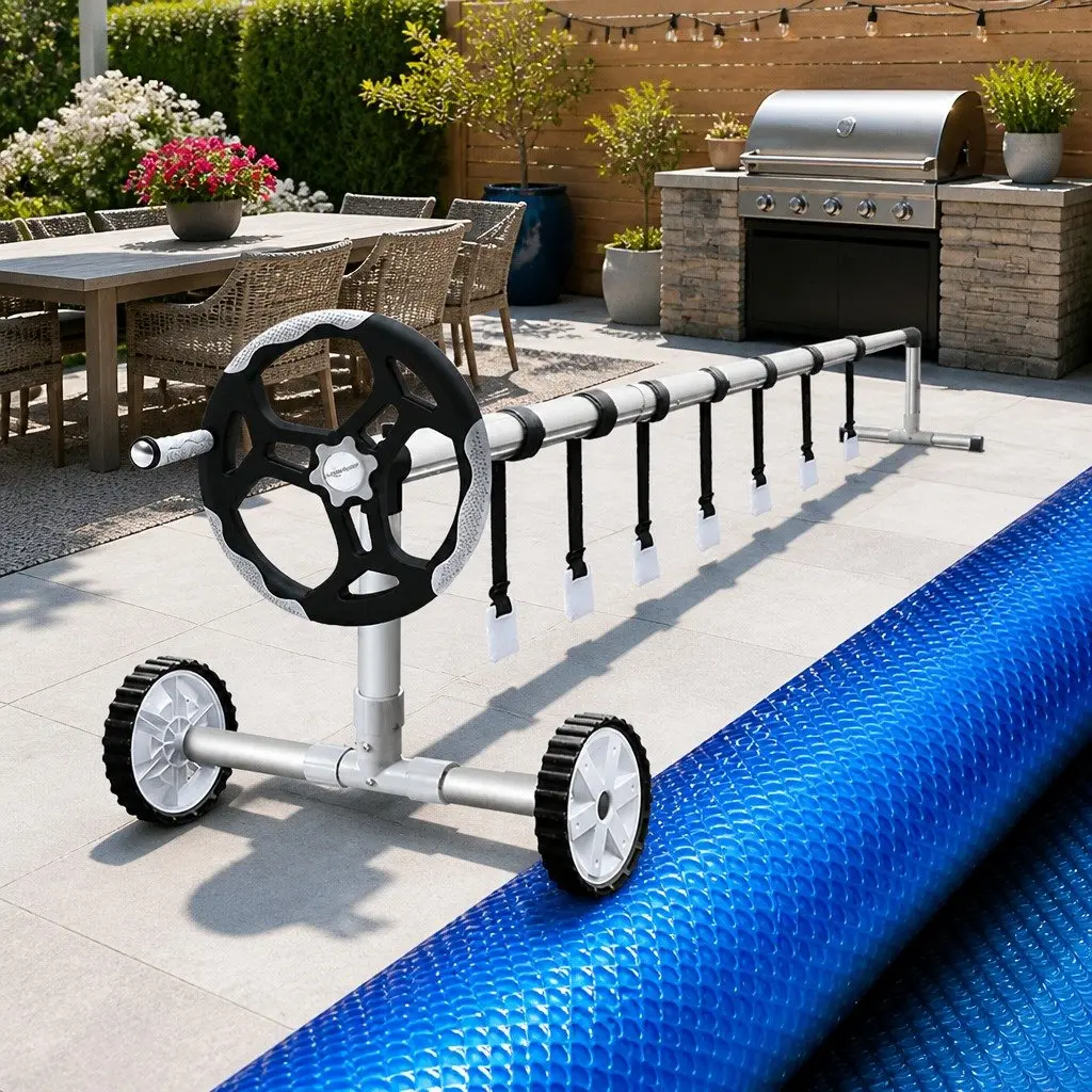 Pool Cover Solar Blanket 8x4.2m 500 Micron Blue with Aluminium Roller System