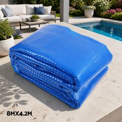 Pool Cover 8x4.2m Solar Blanket with Aluminium Roller 500 Micron Blue Silver