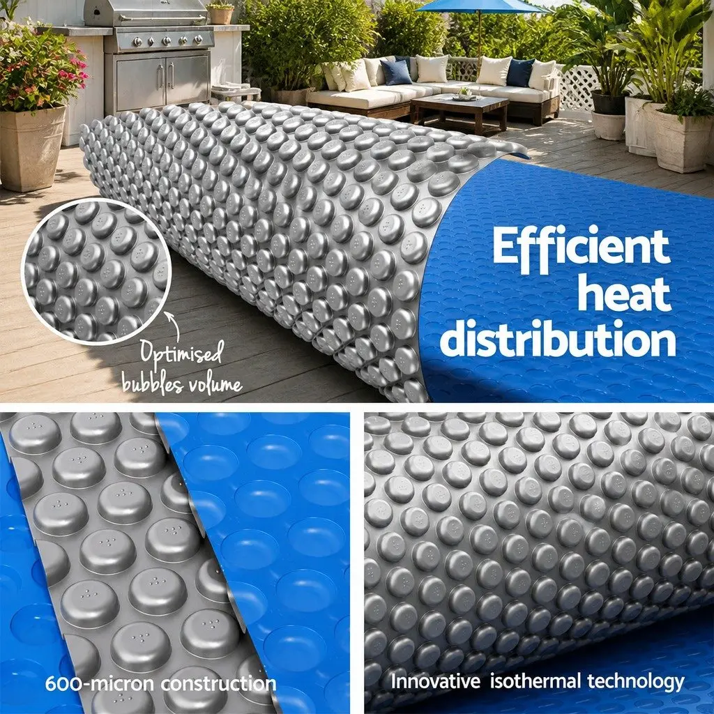 Solar Pool Cover 600 Micron Bubble Heat Blanket 8x4.2m Blue Silver Isothermal