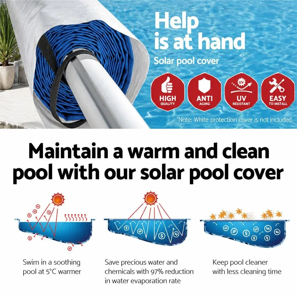 Pool Cover 8.5x4.2m 500 Micron Solar Blanket with Aluminium Roller 5.5m Width Blue