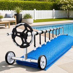 Pool Cover 8.5x4.2m Solar Blanket Roller 500 Micron Blue Silver Swimming Heater