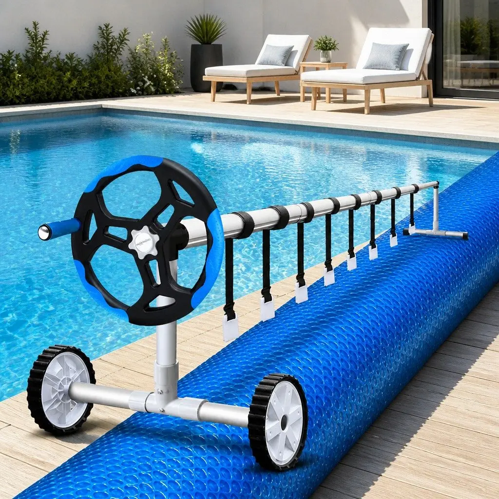 Pool Cover 8.5x4.2m 500 Micron Solar Blanket with Aluminium Roller Blue Silver