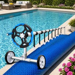 Pool Cover 8.5x4.2m 500 Micron Solar Blanket with Aluminium Roller Blue Silver