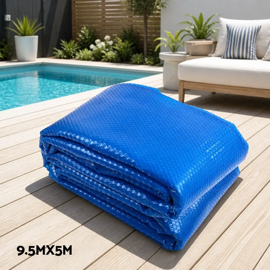 Solar Pool Cover 9.5x5m with Adjustable Aluminium Roller 500 Micron Blue and Silver