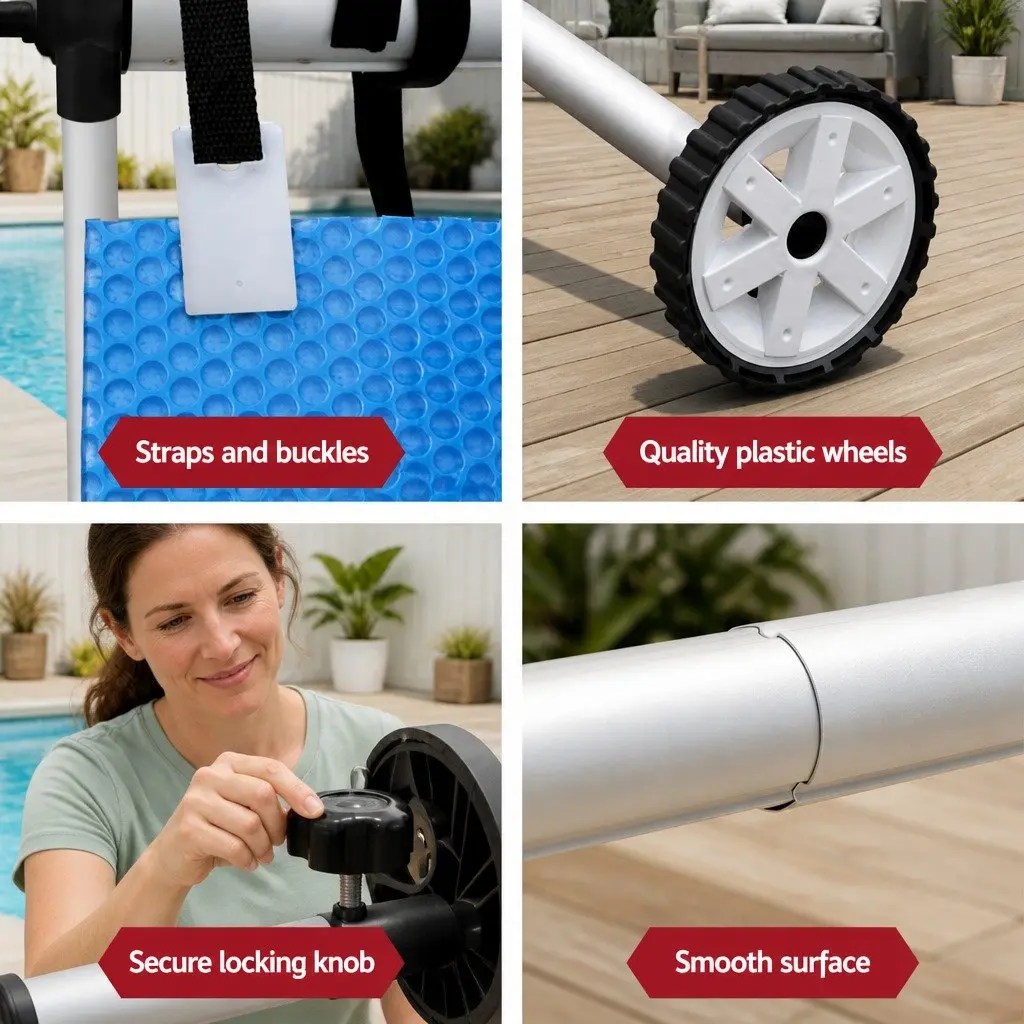Solar Pool Cover 9.5x5m with Adjustable Aluminium Roller 500 Micron Blue and Silver