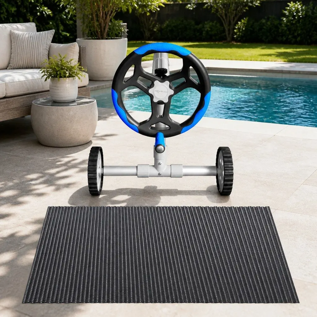 Pool Cover Solar Blanket 9.5x5m 600 Micron with Aluminium Roller 5.55m Width