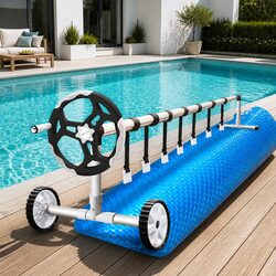 Pool Cover 9.5x5m 500 Micron Solar Blanket with Aluminium Roller 5.5m Width Blue
