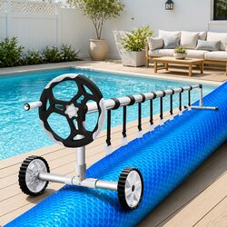 Pool Cover 9.5x5m 500 Micron Solar Blanket with Aluminium Roller and Wheels