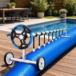 Pool Cover 9.5x5m 500 Micron Solar Blanket Blue with Aluminium Roller 2.95-6m