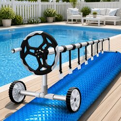 Pool Cover 9.5x5m 400 Micron Solar Blanket with Aluminium Roller 6m Adjustable