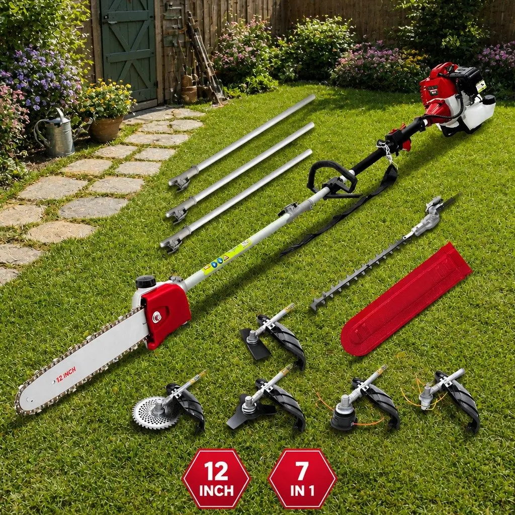 Pole Chainsaw 52cc Petrol 12 Inch Bar 2 Stroke Multi Tool Red