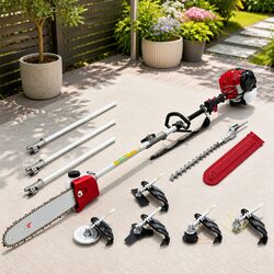 Pole Chainsaw 2 Stroke 52cc 7 in 1 Petrol Hedge Trimmer Tree Pruner Cutter