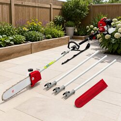 Pole Chainsaw 52cc Petrol 2 Stroke Tree Pruner Long Reach 12 Inch Bar Red