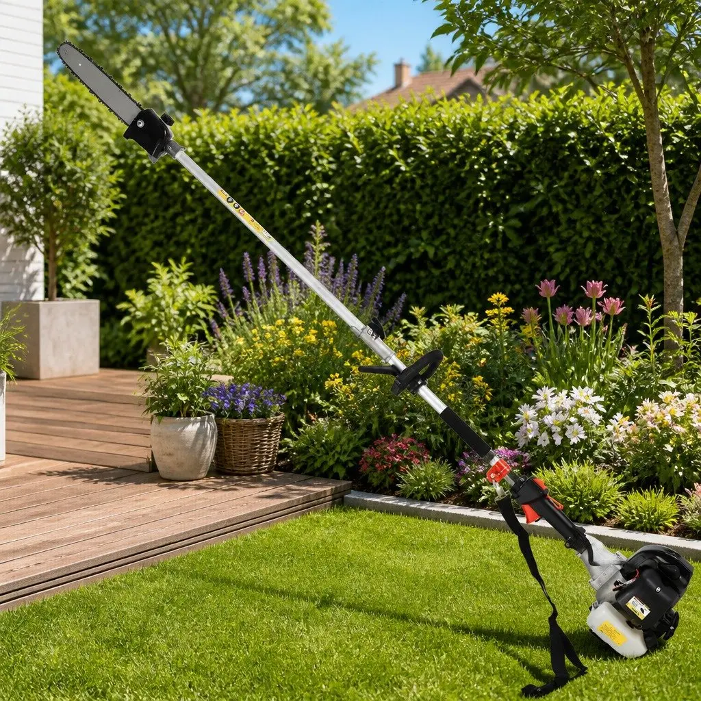 62cc Pole Chainsaw Hedge Trimmer Brush Cutter Whipper Snipper 7-in-1 Garden Tool Black