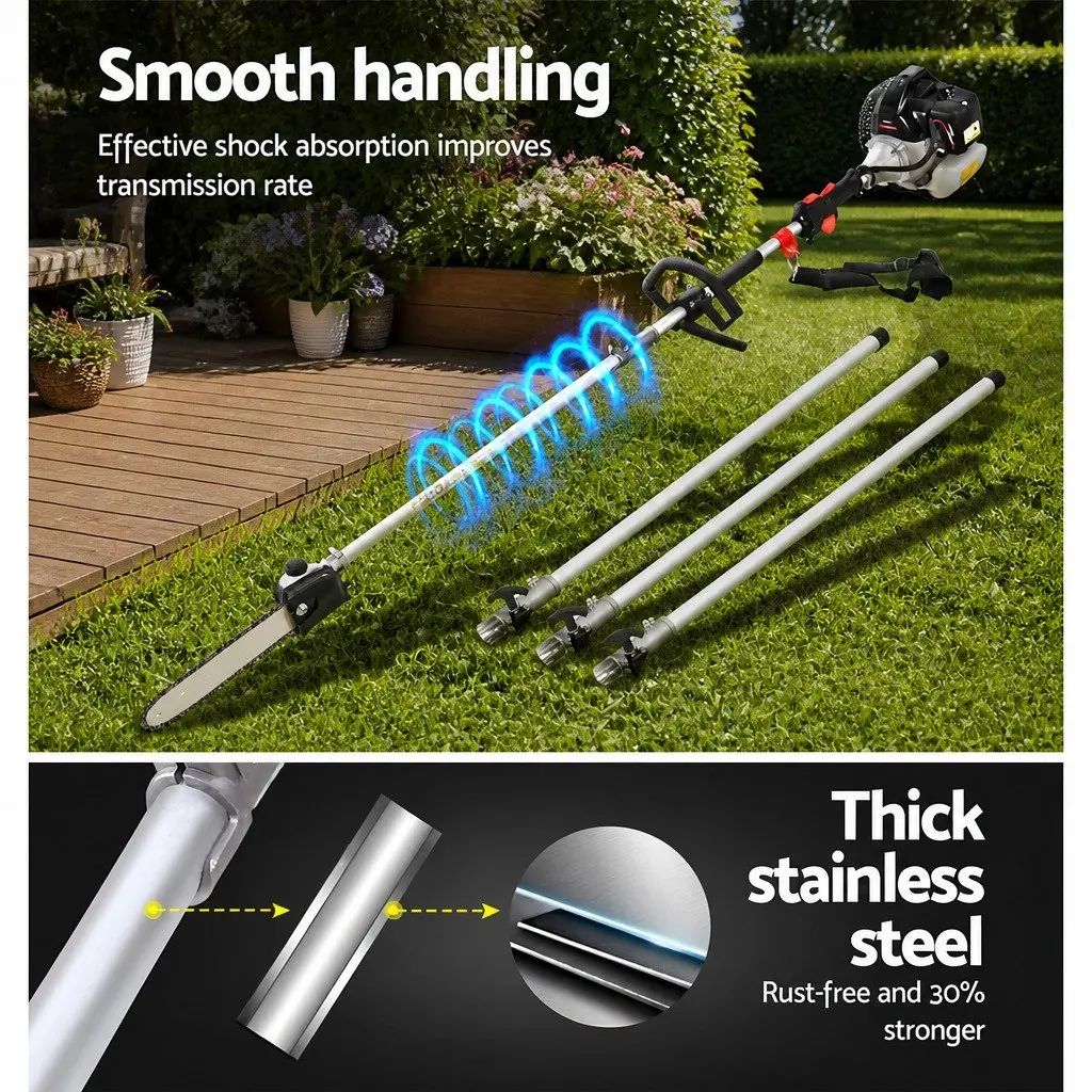 62cc Pole Chainsaw Hedge Trimmer Brush Cutter Whipper Snipper 7-in-1 Garden Tool Black