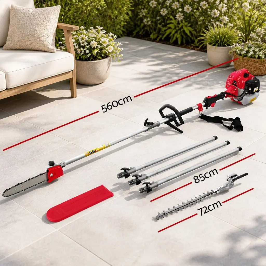 Petrol Pole Chainsaw Hedge Trimmer 62CC 12in Bar 5.6m Reach Extension Poles