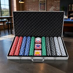 Poker Chips Set 1000pcs Casino Texas Hold'em Game with Cards Dices Lockable Case