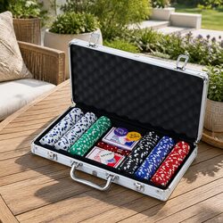 300pcs Poker Chips Set Texas Hold'em Casino Party Game Cards Dice Buttons